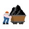 Miner and trolley of Coal. Mining Extraction mineral. Vector ill