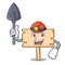 Miner wooden board mascot cartoon