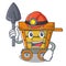 Miner wooden trolley mascot cartoon
