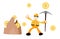 miner worker man and gold coin money dollar mining cartoon doodle flat design vector illustration