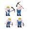 Miner worker mining set. collier with pickaxe. Pitman is at work