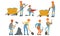 Miner Workers Standing in Different Poses Vector Set