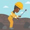 Miner working with pickaxe vector illustration.