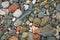 Mineral background of numerous marine pebbles of different colors