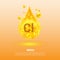 Mineral Cl. Chlorine. Mineral Vitamin complex. Golden drop and golden balls. Health concept. Cl Chlorine