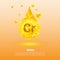Mineral Cr. Chromium. Mineral Vitamin complex. Golden drop and golden balls. Health concept. Cr Chromium