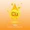 Mineral Cu. Copper. Mineral Vitamin complex. Golden drop and golden balls. Health concept. Cu Copper