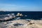 Mineral formations on the coast of Milos island Moon landscape Aegean sea