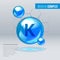 Mineral K Kalium blue shining pill capsule icon . Mineral Vitamin complex with Chemical formula . Shining cyan substance