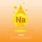 Mineral Na. Natrium. Sodium. Mineral Vitamin complex. Golden drop and golden balls. Health concept. Na Natrium