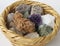 Mineral rocks in a straw basket