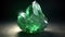 Mineral Shaped Green Rock Crystal Glowing Emerald Selective Focus Dark Background