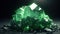 Mineral Shaped Green Rock Crystal Glowing Emerald Selective Focus Dark Background