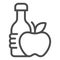 Mineral water and apple line icon, Diet concept, Healthy food and drink sign on white background, Gym fit bottle and