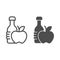 Mineral water and apple line and solid icon, Diet concept, Healthy food and drink sign on white background, Gym fit