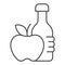 Mineral water and apple thin line icon, Diet concept, Healthy food and drink sign on white background, Gym fit bottle