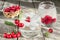 Mineral water with ice and cherries