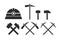 Miners tools. Helmet, hammer, pickaxe. Simple icon set. Flat style element for graphic design. Vector EPS10 illustration