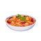 Minestrone, Italian food, isolated glass bowl with pasta, beans and vegetables, cheese