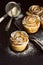 Mini apple roses puff pastry with icing sugar.