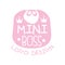 Mini boss logo original design with cute pink bib, crowns and lettering on it. Label for kids clothing business or toy