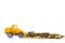 Mini bulldozer truck loading stack coin with pile of gold coin,