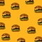 Mini burgers pattern on the yellow background