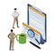 mini business people with clipboard and set office icons