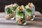 mini chicken caesar salads served in shot glasses for easy, portable lunches