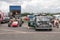 Mini classic car in the paddock area of a race track