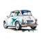 Mini classic car, watercolor style on White background