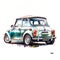 Mini classic car, watercolor style on White background