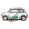 Mini classic car, watercolor style on White background