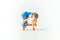 Mini cute doll of Couple little boy and little girl About to kiss isolate on White background