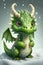 Mini dragon with white horns in the snow watches the falling snowflakes during the dragon\\\'s new year, Generative AI