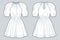 Mini Dress technical fashion illustration. Puff Sleeve Dress fashion flat technical drawing template, round neck, alastic waist