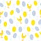 Mini easter eggs and chickens seamless pattern on a white background