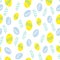Mini easter eggs with leaves seamless pattern on a white background