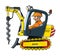 Mini excavator with drill and driver. Vector illustration