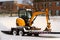 mini excavator on trailer yellow industry deliver