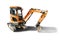 Mini excavator on a white isolated background. Compact construction equipment for earthworks. close-up. Element for design. Rental