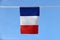 Mini fabric rail flag of France it is a tricolor flag featuring three vertical bands colored blue white and red.