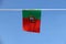 Mini fabric rail flag of Portugal, It is a rectangular bicolor with a field unevenly divided into green and red with coat of arms.