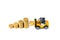 Mini forklift truck loading stack coin with steps of gold coin,