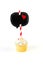 Mini frosted cupcake with black speech bubble and heart on strip