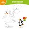 mini games for kids, dot to dot. Penguin, birthday style, with balloons