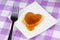 Mini heart-shaped pancake with syrup