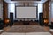 Mini Home Theater on white wall, big screen, audio equipment