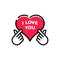 Mini i love you hand ,korean heart finger i love you sign icon vector line art illustration sticker design social media