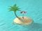 mini island coconut tree swimming cartoon style 3d render